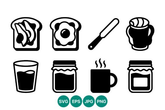 Breakfast Icons Black White