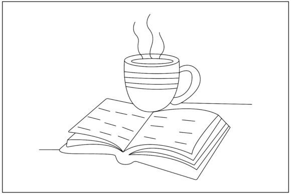Coffee Mug Books Table Line Art