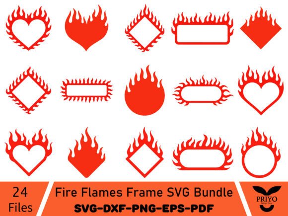 Fire Flames Frame SVG Bundle, Fire Flame