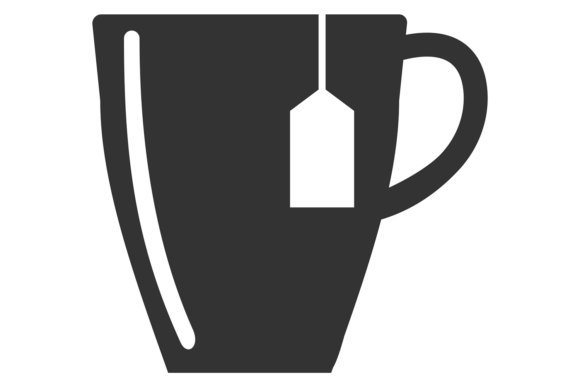 Tea Cup Black Icon. Paper Tag in Mug